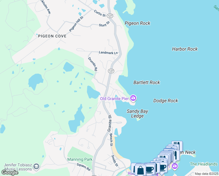 map of restaurants, bars, coffee shops, grocery stores, and more near 2 Wharf Road in Rockport