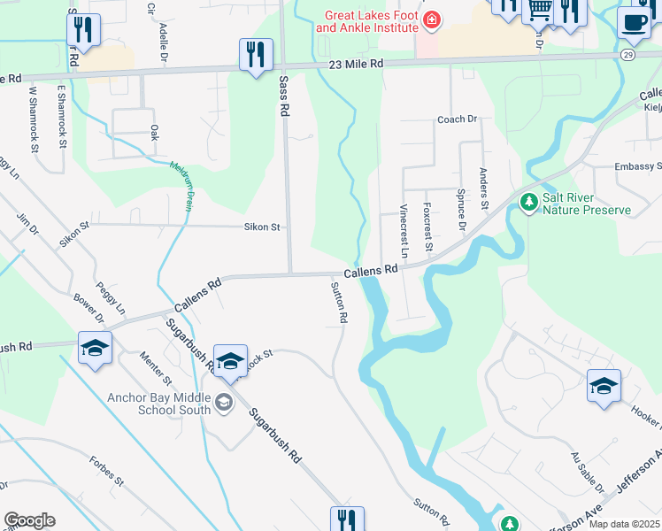 map of restaurants, bars, coffee shops, grocery stores, and more near 49501 Callens Road in New Baltimore