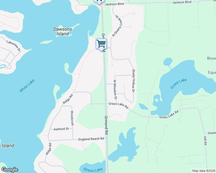 map of restaurants, bars, coffee shops, grocery stores, and more near 2722 Ormond Road in White Lake charter Township