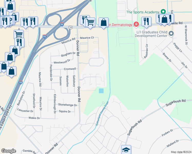 map of restaurants, bars, coffee shops, grocery stores, and more near 50029 South Horst Court in New Baltimore