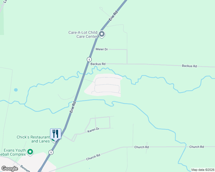 map of restaurants, bars, coffee shops, grocery stores, and more near 1101 Brookwood Drive in Erie County
