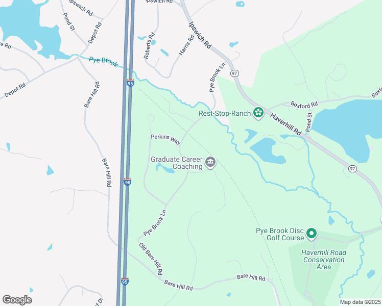 map of restaurants, bars, coffee shops, grocery stores, and more near 56 Pye Brook Lane in Boxford