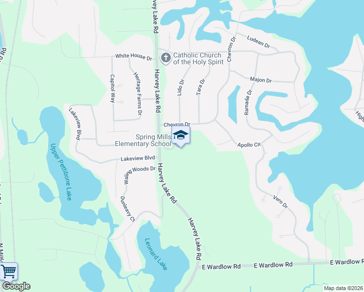 map of restaurants, bars, coffee shops, grocery stores, and more near 3150 Harvey Lake Road in Highland Charter Township