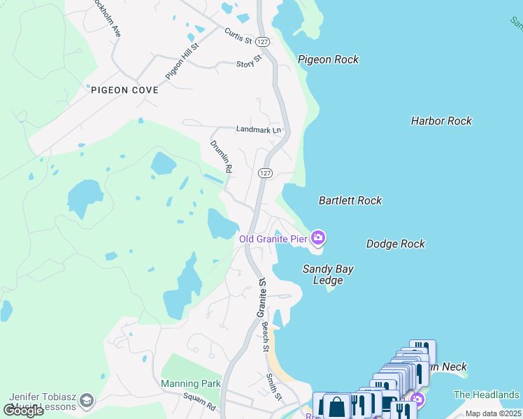 map of restaurants, bars, coffee shops, grocery stores, and more near 101 Massachusetts 127 in Rockport