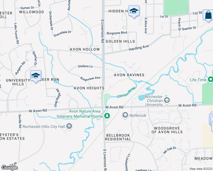 map of restaurants, bars, coffee shops, grocery stores, and more near 959 Ravine Terrace Drive in Rochester Hills