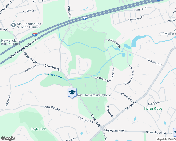 map of restaurants, bars, coffee shops, grocery stores, and more near 7 Cormiers Way in Andover
