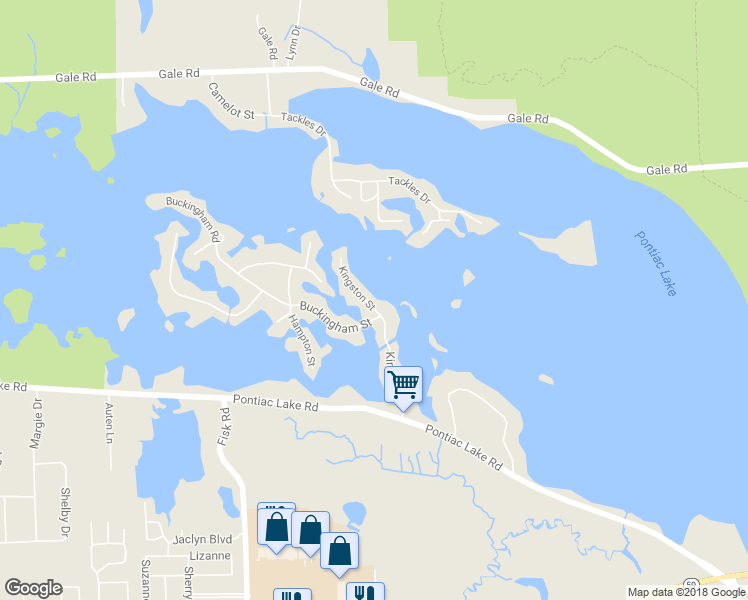 map of restaurants, bars, coffee shops, grocery stores, and more near 2228 Kingston Street in White Lake charter Township