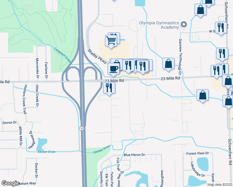 map of restaurants, bars, coffee shops, grocery stores, and more near 50800 Corporate Drive in Macomb County