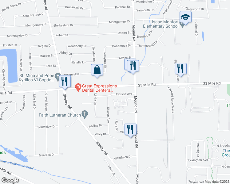 map of restaurants, bars, coffee shops, grocery stores, and more near 5603 Patricia Avenue in Shelby Charter Township
