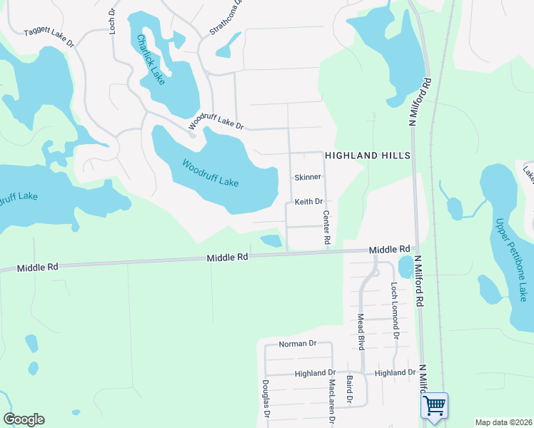 map of restaurants, bars, coffee shops, grocery stores, and more near 636 Meadow Drive in Highland Charter Township
