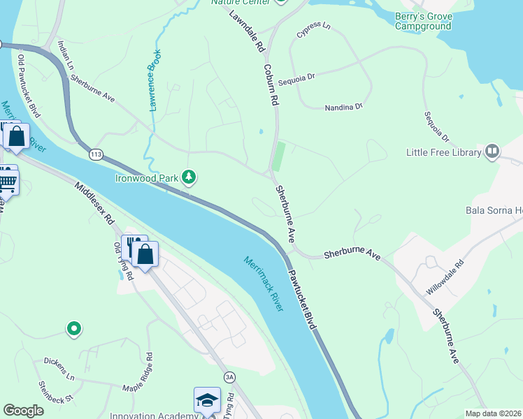 map of restaurants, bars, coffee shops, grocery stores, and more near 21 Lynne Avenue in Tyngsborough