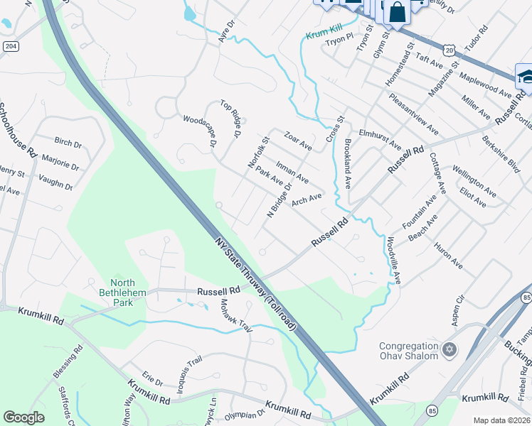 map of restaurants, bars, coffee shops, grocery stores, and more near 36 Monroe Avenue in Albany