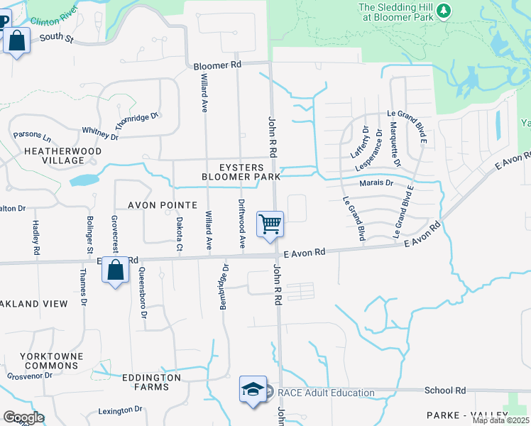 map of restaurants, bars, coffee shops, grocery stores, and more near 840 John R Road in Rochester Hills