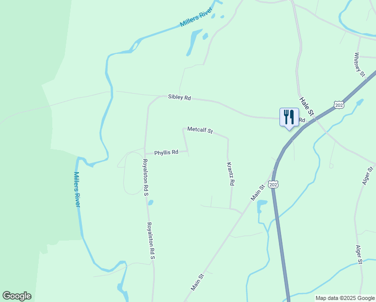 map of restaurants, bars, coffee shops, grocery stores, and more near 135 Metcalf Street in Winchendon