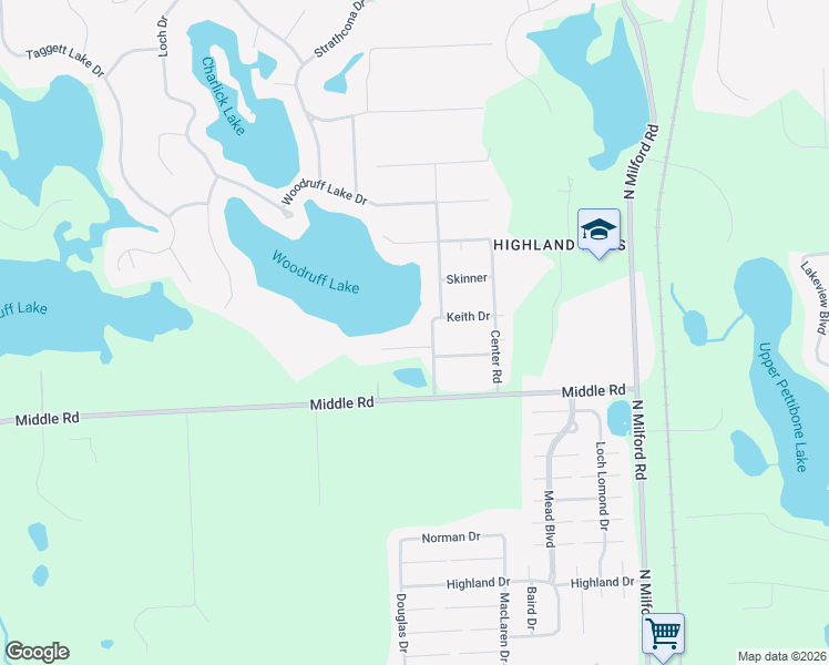 map of restaurants, bars, coffee shops, grocery stores, and more near 636 Meadow Drive in Oakland County