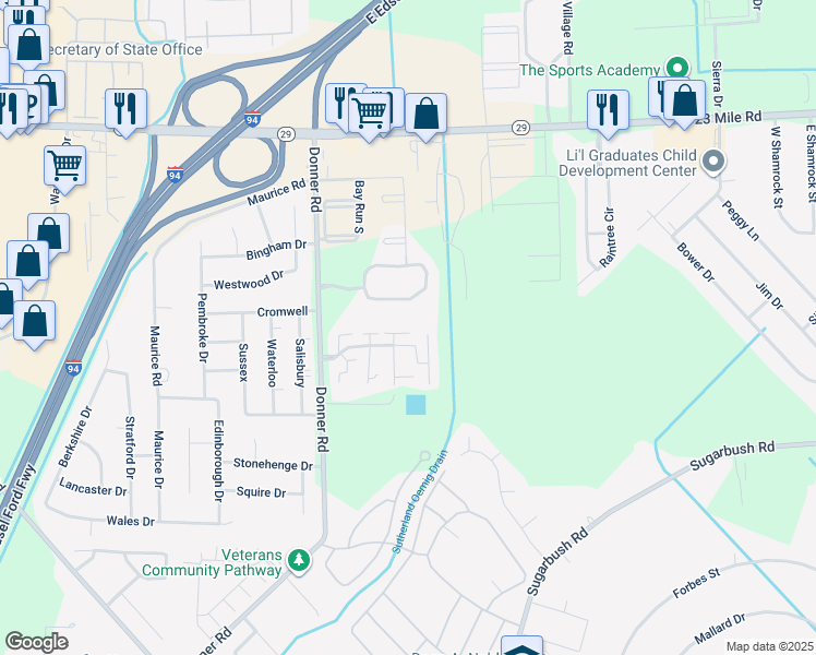 map of restaurants, bars, coffee shops, grocery stores, and more near 50187 North Jimmy Court in New Baltimore