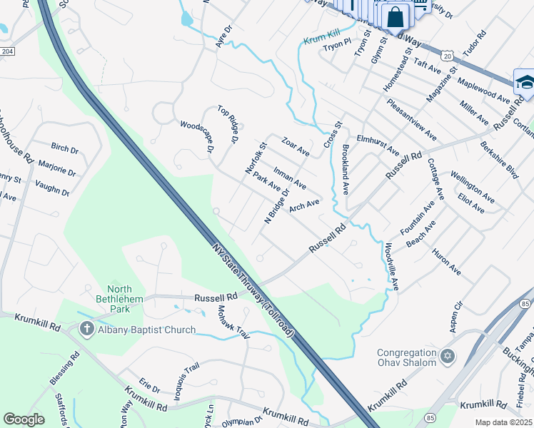 map of restaurants, bars, coffee shops, grocery stores, and more near 36 Monroe Avenue in Albany