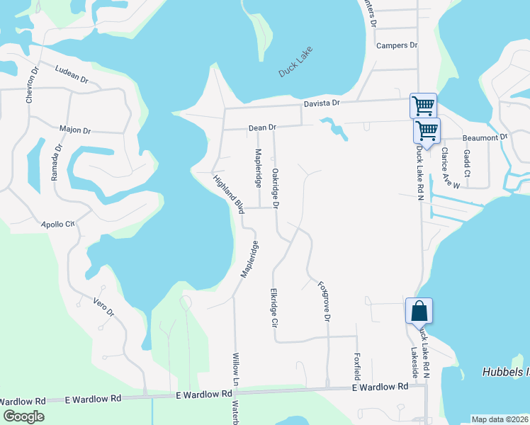 map of restaurants, bars, coffee shops, grocery stores, and more near 2200 James Drive in Highland Charter Township