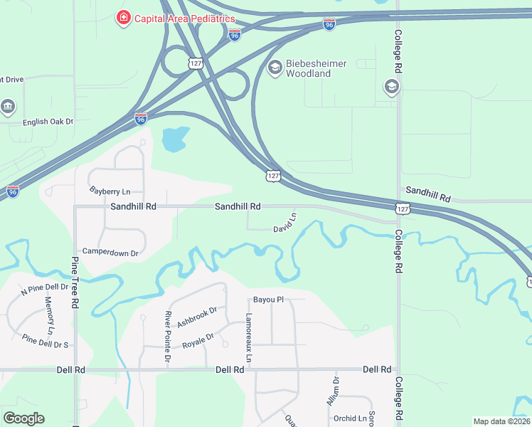 map of restaurants, bars, coffee shops, grocery stores, and more near 3701 Sandhill Road in Lansing