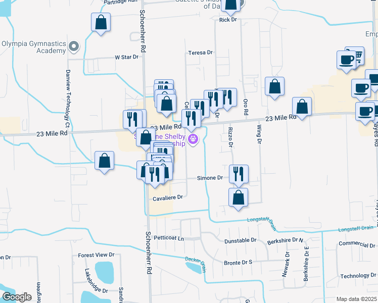 map of restaurants, bars, coffee shops, grocery stores, and more near 50640 Sabrina Drive in Macomb County