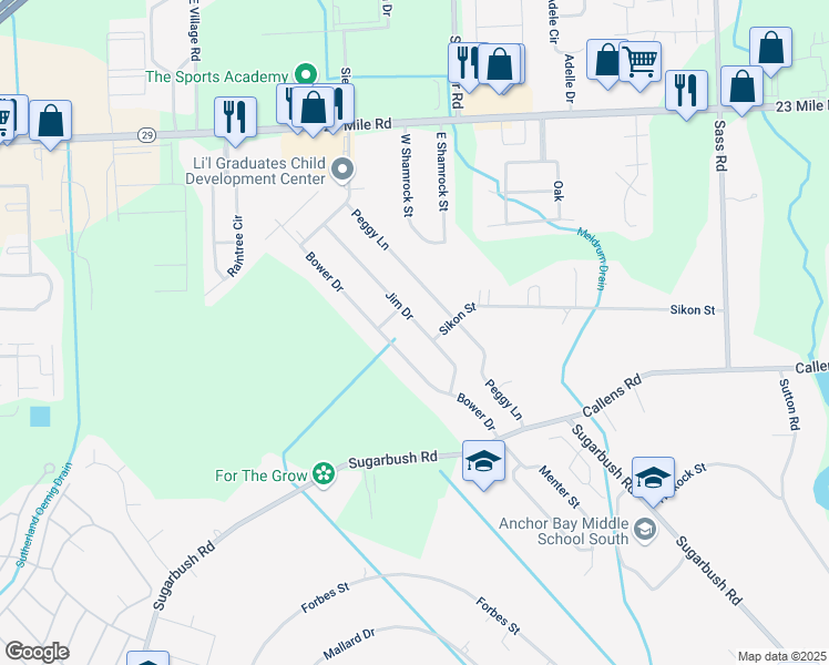 map of restaurants, bars, coffee shops, grocery stores, and more near 50426 Jim Drive in New Baltimore