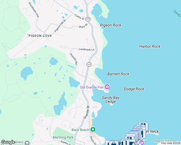 map of restaurants, bars, coffee shops, grocery stores, and more near 101 Massachusetts 127 in Rockport