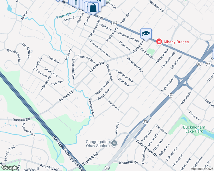 map of restaurants, bars, coffee shops, grocery stores, and more near 27 Fountain Avenue in Albany
