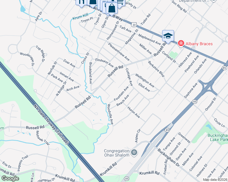 map of restaurants, bars, coffee shops, grocery stores, and more near 141 Wellington Ave in Albany
