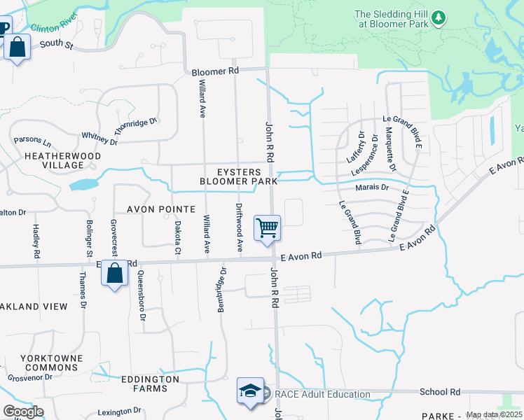 map of restaurants, bars, coffee shops, grocery stores, and more near 840 John R Road in Rochester Hills