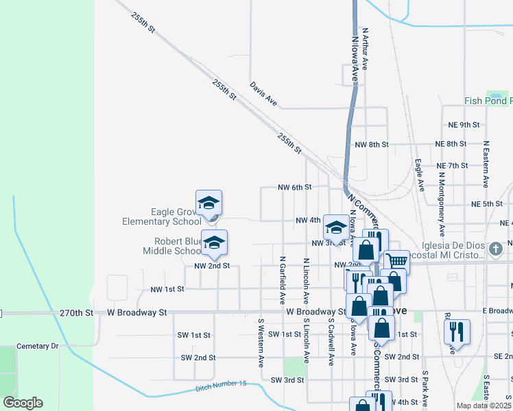 map of restaurants, bars, coffee shops, grocery stores, and more near 511 Nickellane Avenue in Eagle Grove