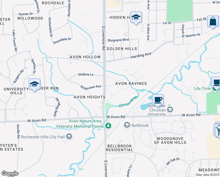 map of restaurants, bars, coffee shops, grocery stores, and more near 959 Ravine Terrace Dr in Rochester Hills