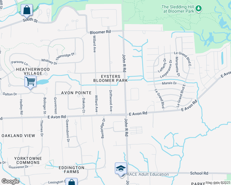 map of restaurants, bars, coffee shops, grocery stores, and more near 841 Driftwood Avenue in Rochester Hills