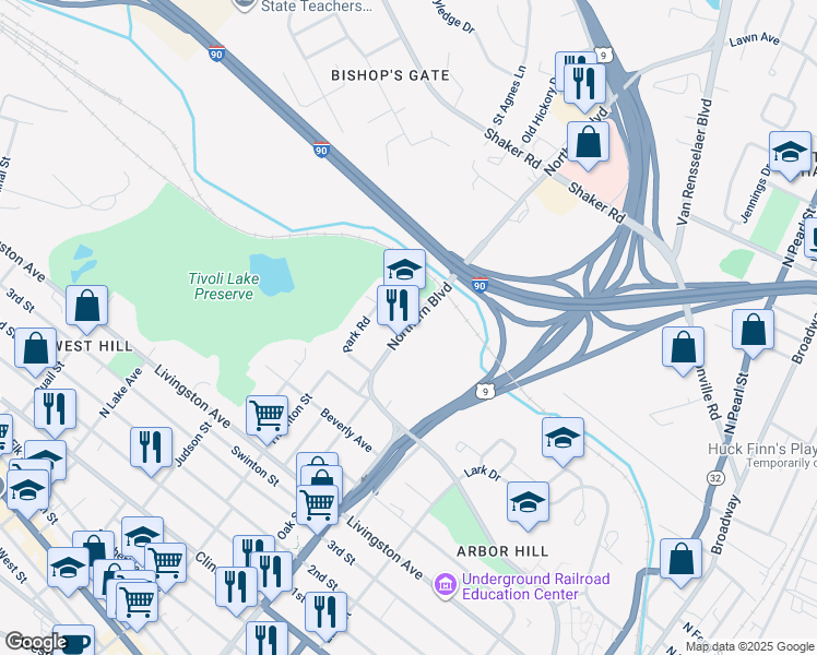 map of restaurants, bars, coffee shops, grocery stores, and more near 321 Dudley Heights in Albany