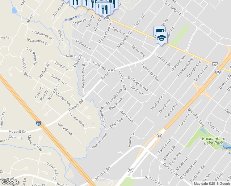 map of restaurants, bars, coffee shops, grocery stores, and more near 27 Fountain Avenue in Albany