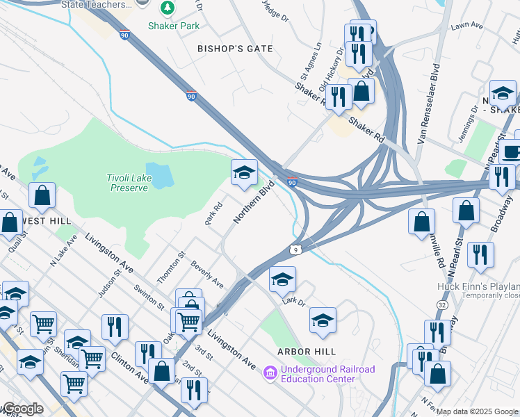 map of restaurants, bars, coffee shops, grocery stores, and more near 1 Dudley Heights in Albany