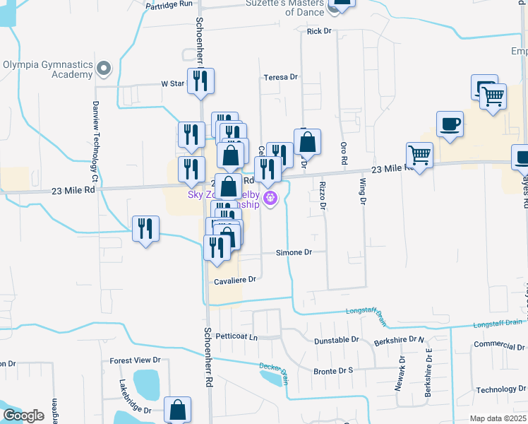 map of restaurants, bars, coffee shops, grocery stores, and more near 50640 Sabrina Drive in Shelby Charter Township