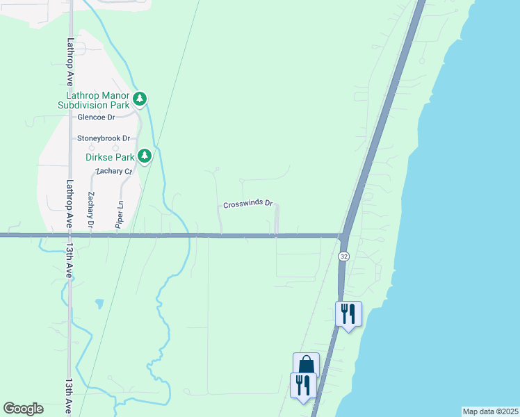 map of restaurants, bars, coffee shops, grocery stores, and more near 2927 Crosswinds Drive in Racine