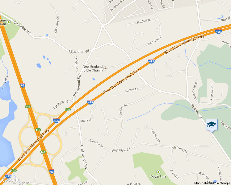 map of restaurants, bars, coffee shops, grocery stores, and more near 13 Samos Lane in Andover