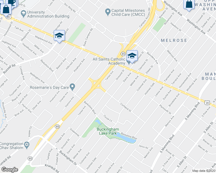 map of restaurants, bars, coffee shops, grocery stores, and more near 44 Ormond Street in Albany