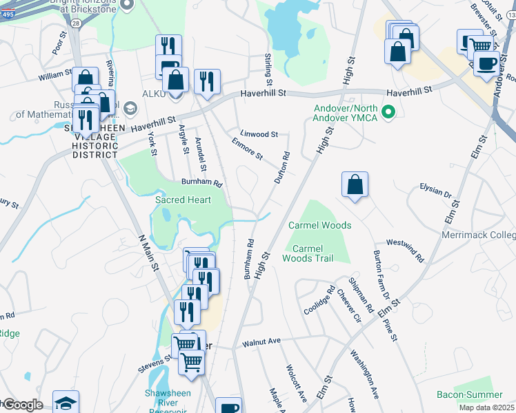 map of restaurants, bars, coffee shops, grocery stores, and more near 2 Dufton Road in Andover
