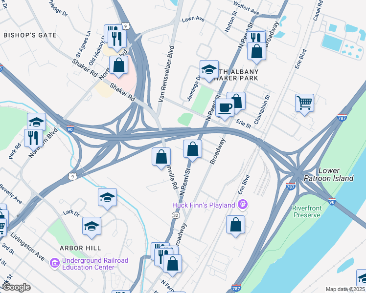 map of restaurants, bars, coffee shops, grocery stores, and more near 49 Emmet Street in Albany