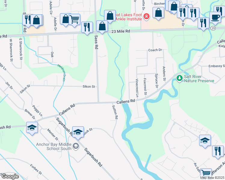 map of restaurants, bars, coffee shops, grocery stores, and more near 49501 Callens Road in New Baltimore