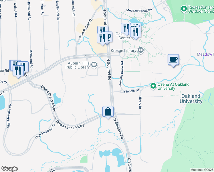 map of restaurants, bars, coffee shops, grocery stores, and more near 1721-1739 North Squirrel Road in Auburn Hills