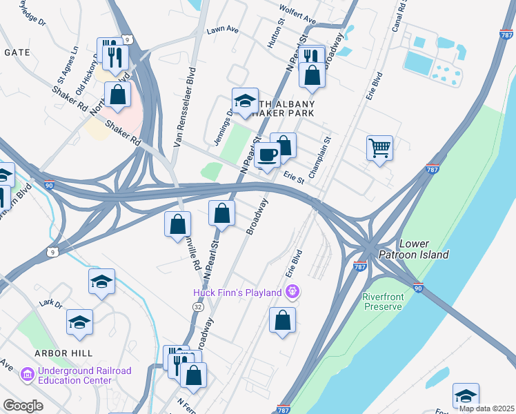 map of restaurants, bars, coffee shops, grocery stores, and more near in Albany