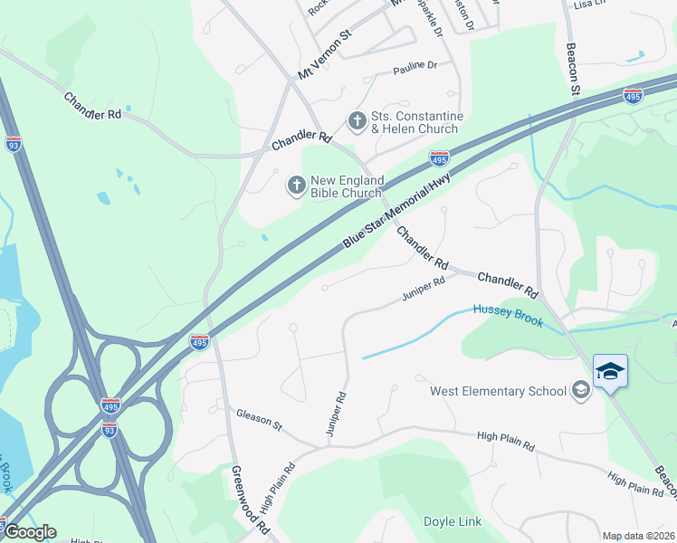 map of restaurants, bars, coffee shops, grocery stores, and more near 13 Samos Lane in Andover