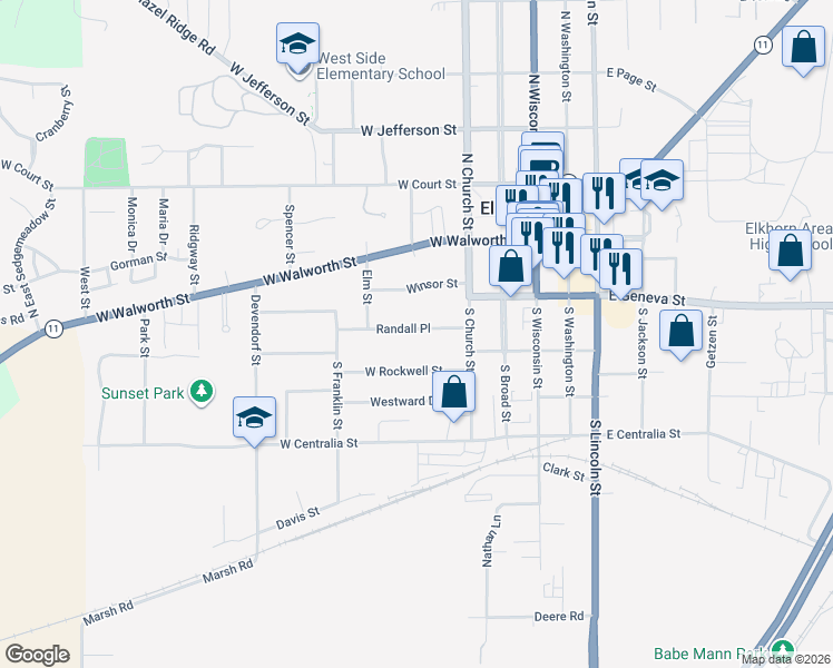 map of restaurants, bars, coffee shops, grocery stores, and more near 223 Randall Place in Elkhorn