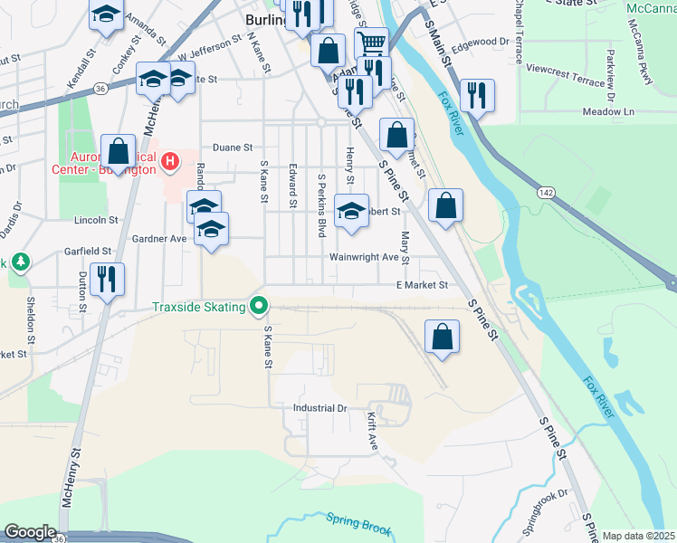 map of restaurants, bars, coffee shops, grocery stores, and more near 200 Wainwright Avenue in Burlington