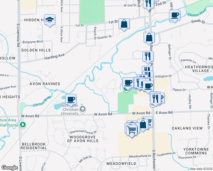 map of restaurants, bars, coffee shops, grocery stores, and more near 337 Strawberry Dr in Rochester Hills