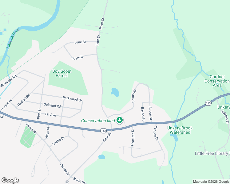 map of restaurants, bars, coffee shops, grocery stores, and more near 61 East Street in Pepperell