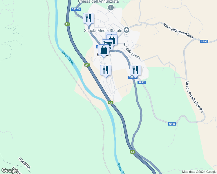 map of restaurants, bars, coffee shops, grocery stores, and more near in Baschi